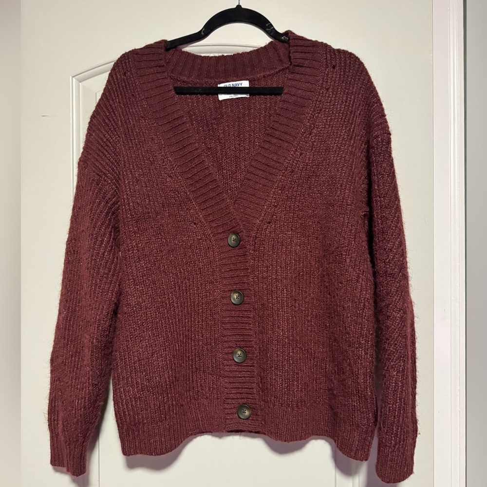 Chunky Knit Burgundy Cardigan Size M